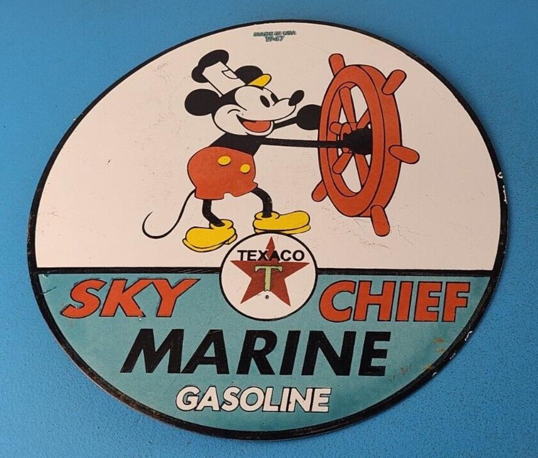 Vintage Texaco Gasoline Sign - Marine Sky Chief Porcelain Gas Pump Sign ...