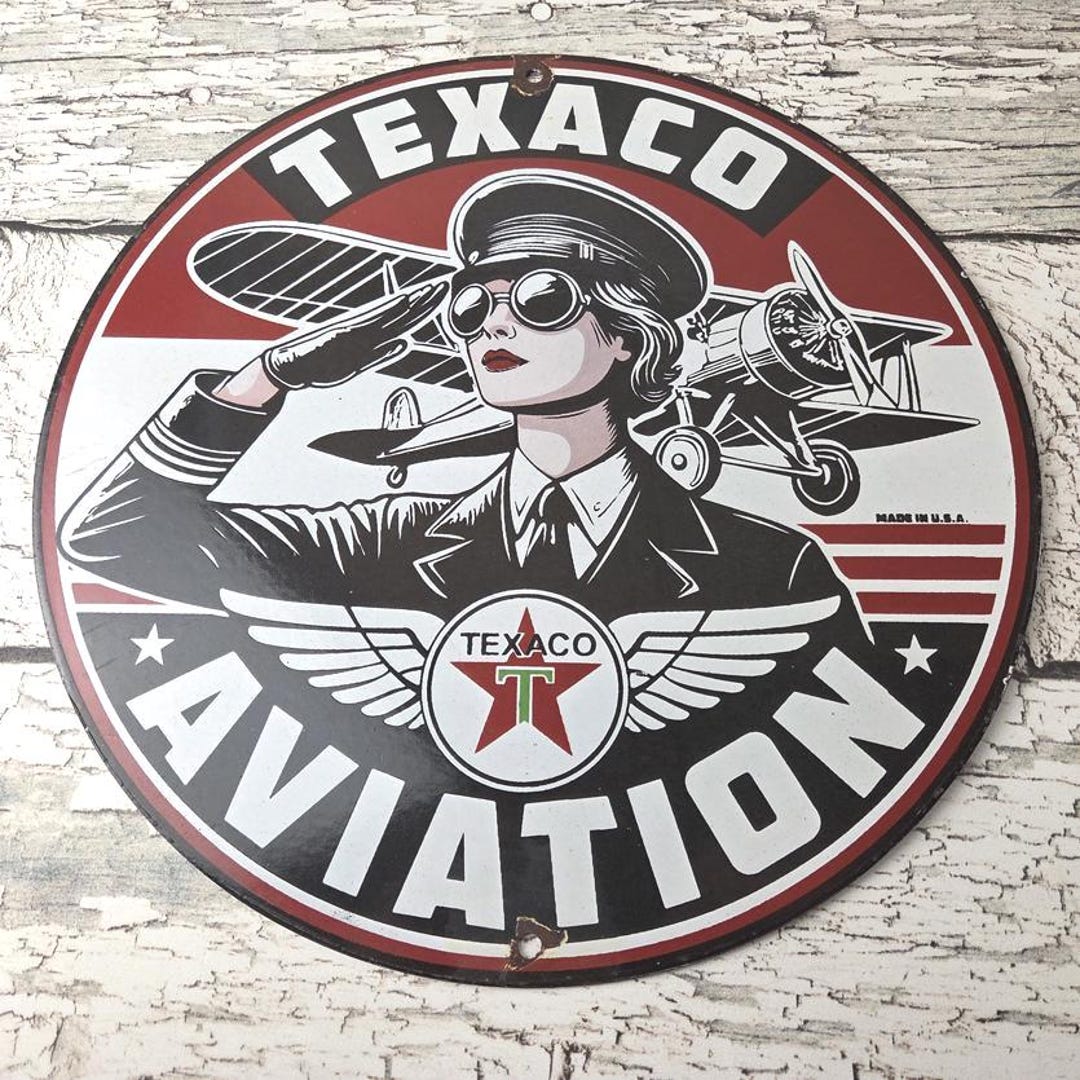 Vintage Texaco Gasoline Sign - Aviation Gas Pump Porcelain Sign - Etsy