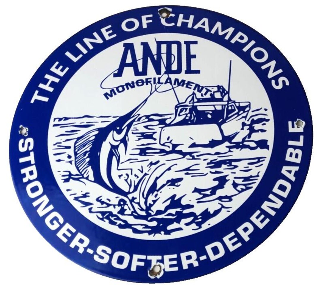 Vintage Ande Monofilament Sign - Fishing Line Tackle Gas Service Pump ...