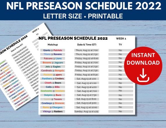 nfl preseason schedule 2022 printable etsy