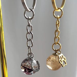 Pet hair charm ball keychain with paw print, horseshoe, or heart design