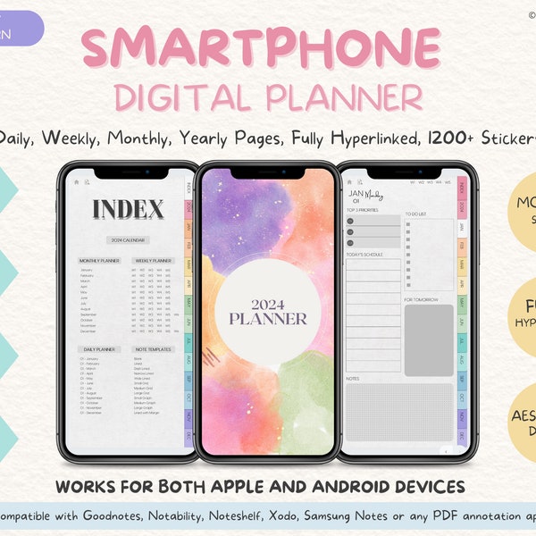 Pastel Digital Phone Planner Digital Pocket Planner iPhone Digital Planner Android Digital Planner Minimalist Phone Digital Planner