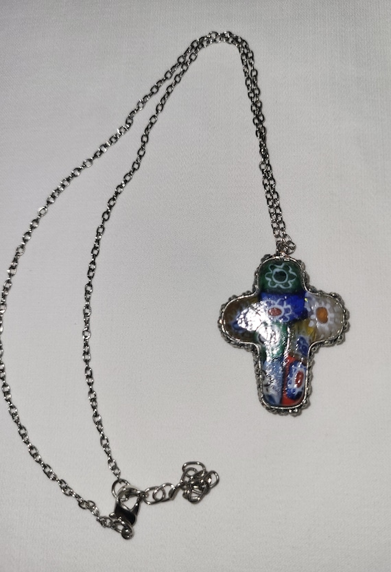 Millefiori Blown Glass Cross Pendant, Murano Styl… - image 8