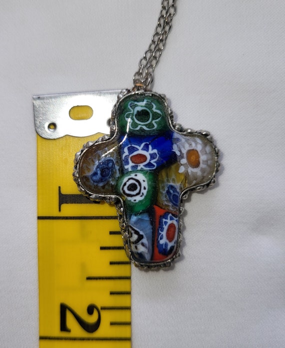 Millefiori Blown Glass Cross Pendant, Murano Styl… - image 3