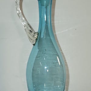 Vintage Empoli Art Glass Decanter Genie bottle Stopper Blue Clear Swirl MCM Retro Italian Collectible Barware