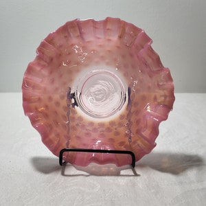 Pink Art Glass Fenton Style Hobnail White Ruffle Bowl - Etsy