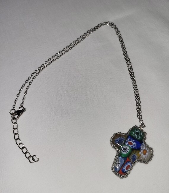 Millefiori Blown Glass Cross Pendant, Murano Styl… - image 7