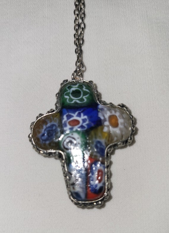 Millefiori Blown Glass Cross Pendant, Murano Styl… - image 4