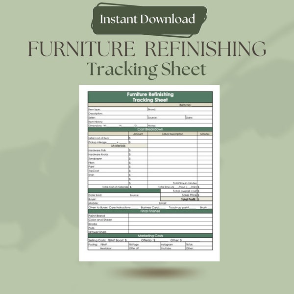 Furniture Refinishing Tracking Sheet