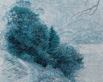Hand Embroidery Picture Twilight, Realistic, Unique Embroidery Style, Landscape Picture, Collectable Art