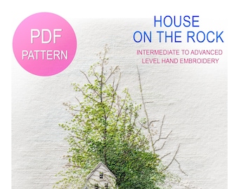 House On The Rock Miniature Embroidery Digital Tutorial (English), Landscape Embroidery Pattern, PDF Tutorial for Hand Embroidery