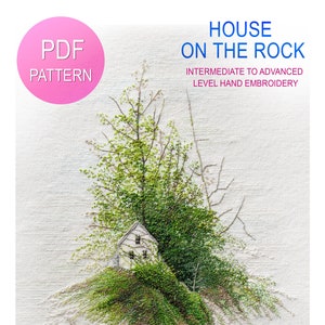 House On The Rock Miniature Embroidery Digital Tutorial (English), Landscape Embroidery Pattern, PDF Tutorial for Hand Embroidery