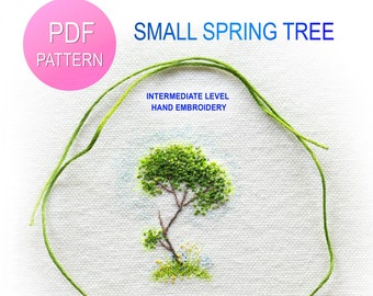 Embroidery Digital Tutorial (English) Small Spring Tree, Landscape Pattern, PDF Tutorial for Hand Embroidery
