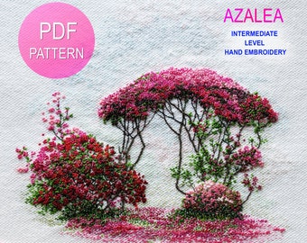 Azalea, Tutorial de bordado digital, Patrón de bordado de flores, Tutorial de bordado en PDF