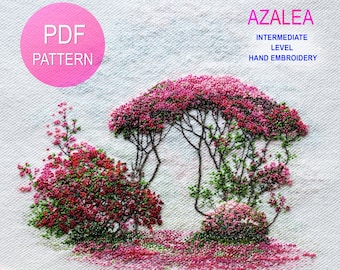 Azalea, Tutorial digitale ricamo, disegno ricamo fiori, Tutorial PDF ricamo