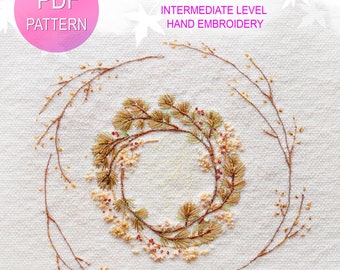 Autumn Wreath, Seasons, Embroidery Digital Tutorial, Plant Pattern, Embroidery PDF Tutorial