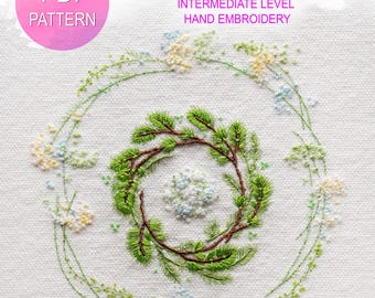 Summer Wreath, Seasons, Flowers, Embroidery Digital Tutorial, Plant Pattern, Embroidery PDF Tutorial (English)