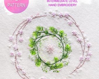 Spring Wreath, Seasons, Flowers, Embroidery Digital Tutorial, Plant Pattern, Embroidery PDF Tutorial (English)