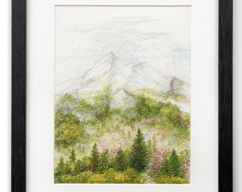 White Mountains, Embroidery Art, Handmade, Needlework, Summer, Landscape, Hand Embroidery