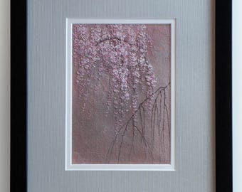 Weeping Cherry Tree, Realistic Miniature Embroidery Art