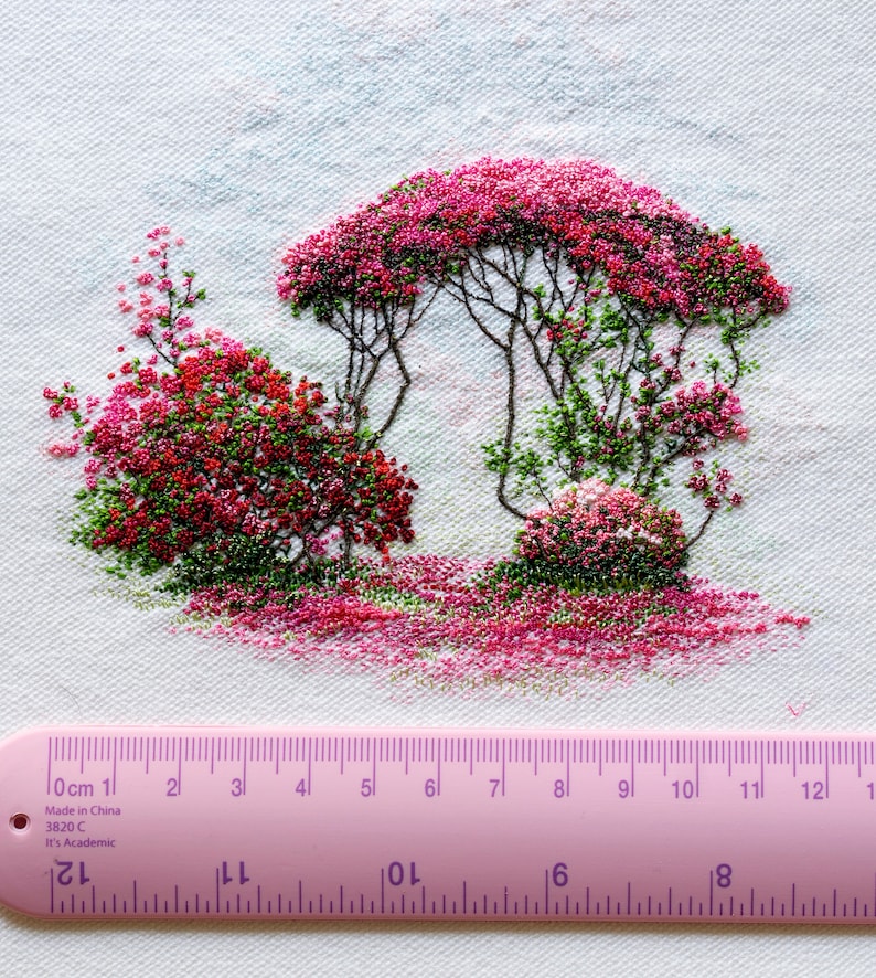 Azalea sculpt with garden of flowers embroidery