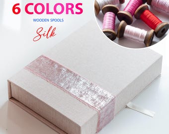 6 Spring Colors Set, Silk Threads, Wooden Spools