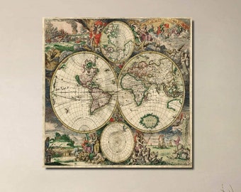 Gerard van Schagen World Map 1689: Vintage Canvas Art