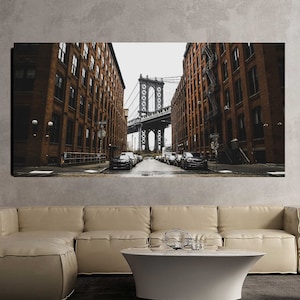 Arte mural de paisaje urbano de Manhattan, póster de horizonte, decoración de pared moderna, vista de calle, bellas artes, paisaje de Nueva York, impresión urbana en lienzo
