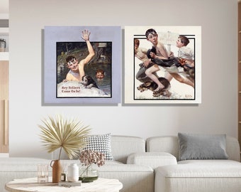 Norman Rockwell Prints Set: Kids & Dog Canvas Wall Art