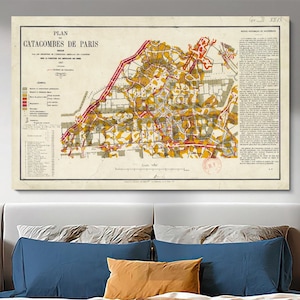 Plan Cata Parijs 1857 kunst aan de muur, kunstreproductie, moderne schilderkunst, plan van de catacomben kunst, museum tentoonstelling print, kaart canvas