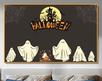 不気味な幽霊ファミリーキャンバスアート、ハロウィーンの壁飾り