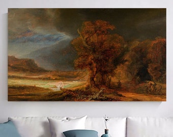 Landscape with the Good Samaritan by Rembrandt Wall Art, Reproduction Art, Modern Wall Decor, Fine Art, Famous Painting, Gift for Home