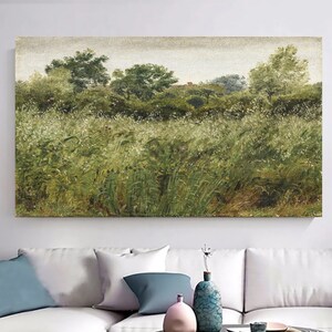 Wildflower Field Landscape Wall Art, Printable Meadow Landscape Poster, Vintage Field Painting, Living Room Decor, Gift for Home