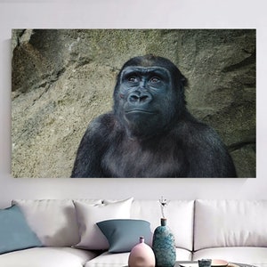 Happy Gorilla Canvas, Gorilla Wall Art, Modern Wall Decor, Gorilla Print, Wildlife Poster, Living Room Art, Housewarming Gift, Animal Art