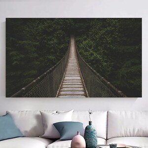 A Path to Eternity! Suspension Bridge Wall Art, Dense Forest Canvas, Landscape Poster, Nature Print Art, Poster or Canvas, Gift for Home
