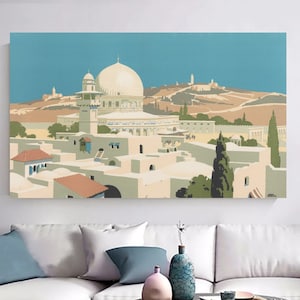 Jerusalem Canvas, Mosque Artwork, Muslim Printable Art, Palestine Poster,  Ramadan Wall Decor, Eid Gifts, Islamic Painting