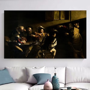 The Calling of Saint Matthew by Caravaggio Wall Art, Religious Canvas, Art Reproduction, Modern Painting, Vintage Renaissance Print