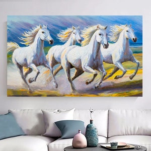 Art mural chevaux blancs qui courent, toile chevaux, oeuvre d'art imprimable cheval blanc, décoration de maison, poster animal, cadeau pour la maison, oeuvre d'art de la ferme