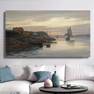 Martin Aagaard Sailing Canvas Print: Fjords at Sunset Seascape Art