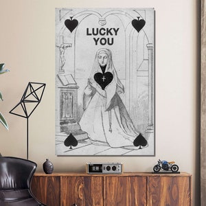 Lucky You Artwork, Schoppenvrouw Print, Retro Wall Art, Trendy Esthetische Poster, Modern Home Decor, Grappig Canvas, Moeder van Jezus Canvas