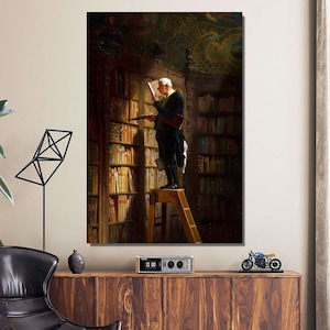 Carl Spitzweg The Bookworm (1850) Wall Art, Reproduction Art, Modern Painting, Living Room Art, Library Wall Decor, Librarian Canvas Poster