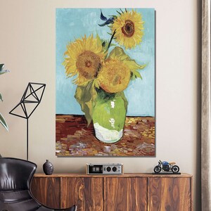 Vincent van Gogh&#39;s Vase with Three Sunflowers Canvas or Poster Wall Art, Reproduction Art, Modern Home Decor, Famous Painting Print Art