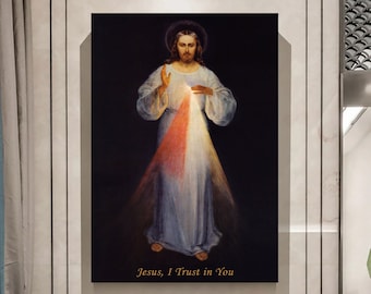 Jesus, I Trust in You Canvas, Eugeniusz Kazimirowski Divine Mercy Painting Wall Art, Jesus Canvas, Art Reproduction, Religious Wall Decor