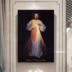 Jesus, ich vertraue dir auf Leinwand, Eugeniusz Kazimirowski Göttliche Barmherzigkeit Gemälde Wandkunst, Jesus Leinwand, Kunstreproduktion, Religiöses Wanddekor