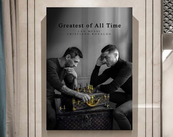 Ronaldo & Messi Chess Canvas or Poster, Vintage Soccer Poster, GOAT Canvas, Football Fan Art, Gift For Men, Framed or Unframed