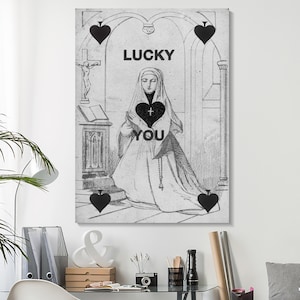 Arte de la Reina de Picas "Lucky You", arte mural retro, póster estético de moda, decoración moderna para el hogar, arte divertido en lienzo, arte de naipes, regalo para el hogar