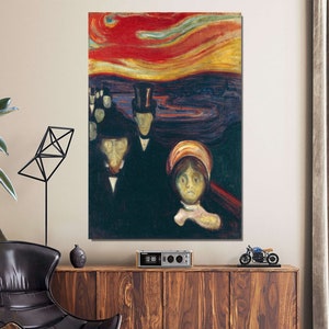 Edvard Munch&#39;s Anxiety Canvas or Poster Wall Art, Reproduction Art, Modern Home Decor, Famous Painting Print Art, Expressionism Home Art