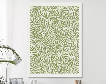 May include: A framed print of a green and white floral pattern. The pattern features repeating leaves and branches.