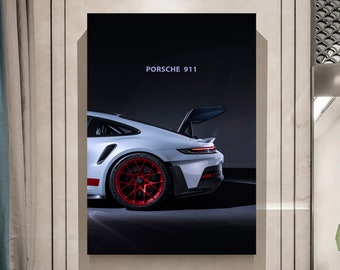 ポルシェ911のウォールアート：スーパーカーのシルエットポスター
