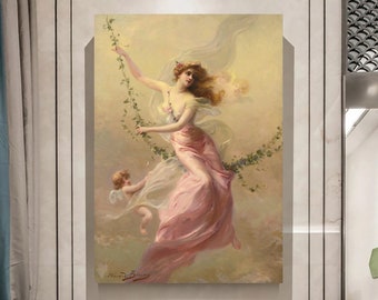 Édouard Bisson - Toile La balançoire : robe rose, impression mère et enfant